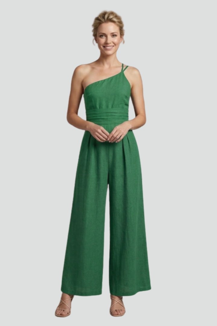Women’s Jumpsuit with One-Shoulder Neckline and Wide Legs