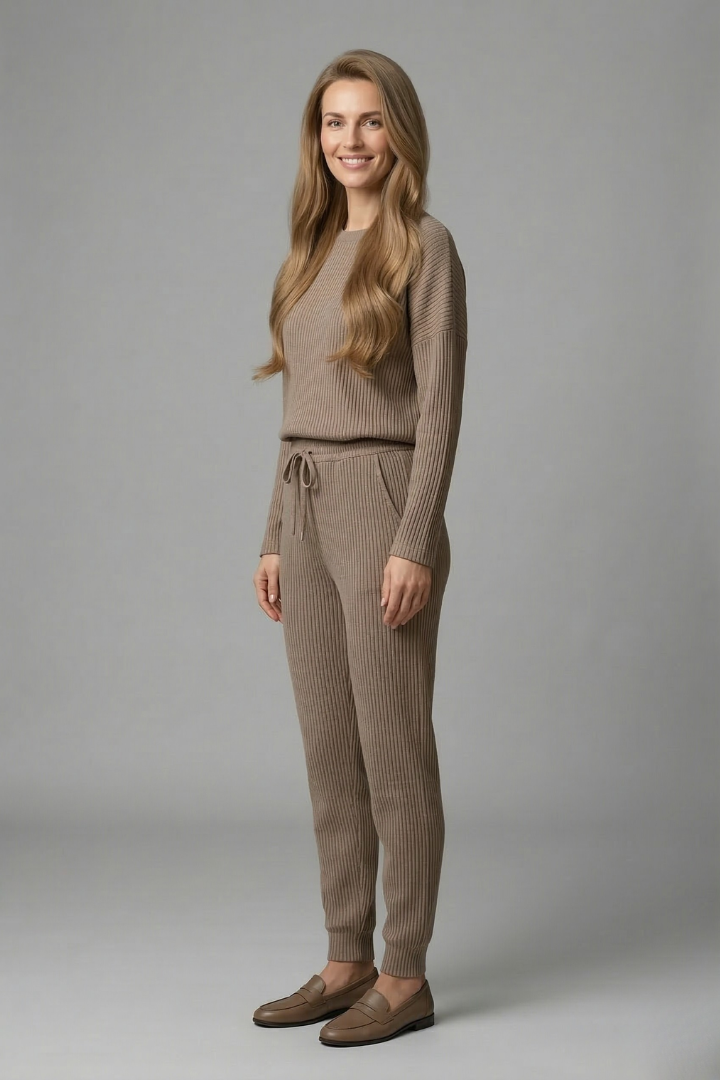 Women’s Jumpsuit with Round Neckline and Elastic Waist