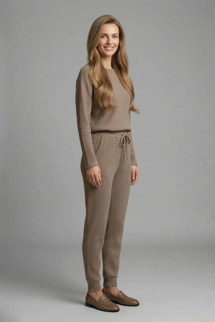 Women’s Jumpsuit with Round Neckline and Elastic Waist