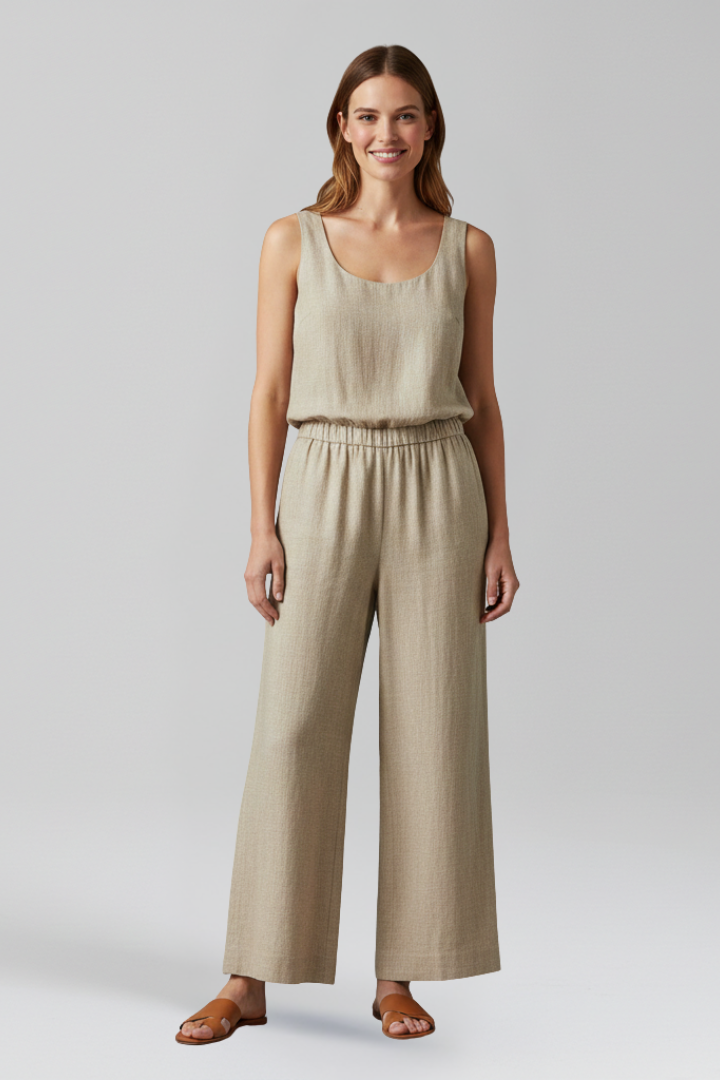 Women’s Jumpsuit with Round Neckline and Side Pockets