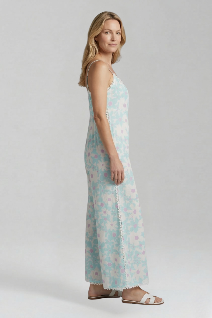 Women’s Jumpsuit with Square Neckline and Printed Surface