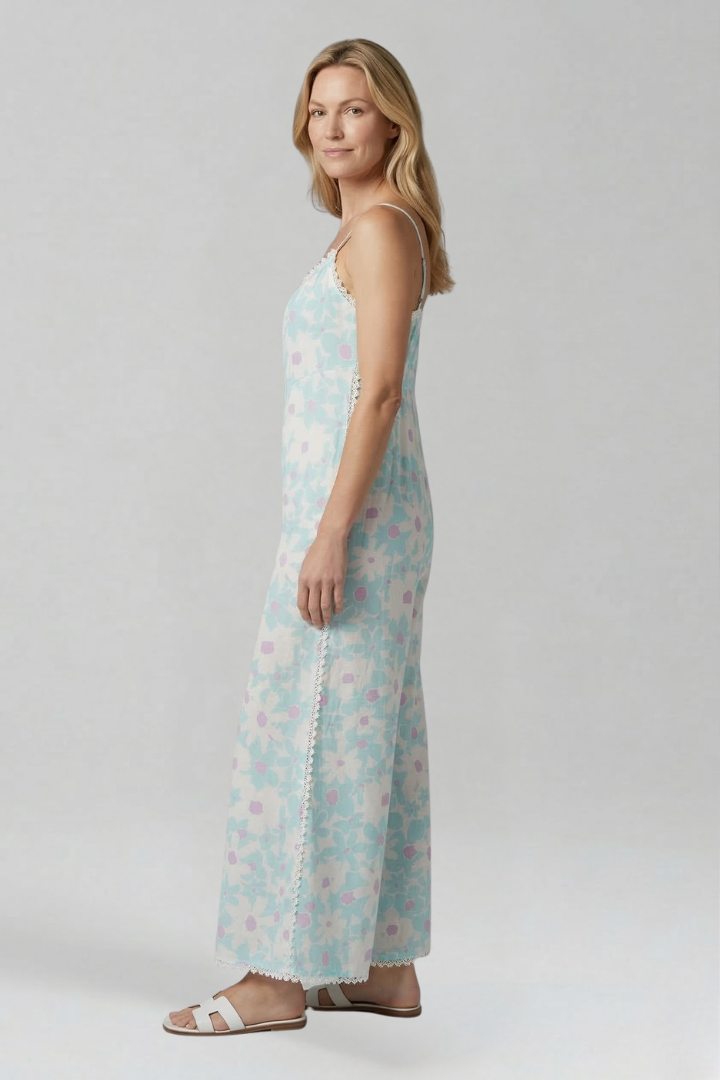 Women’s Jumpsuit with Square Neckline and Printed Surface