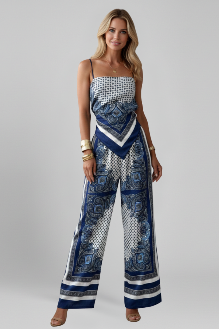 Women’s Jumpsuit with V Neckline and Printed Surface