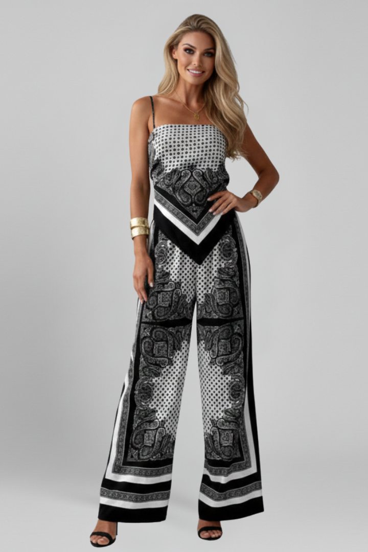 Women’s Jumpsuit with V Neckline and Printed Surface