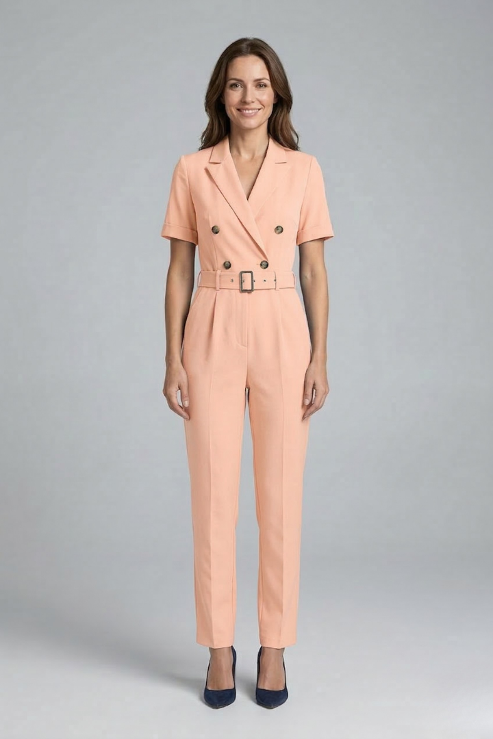 Women’s Jumpsuit with V Neckline and Tied Waist Belt
