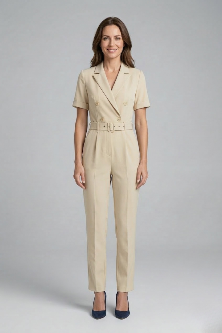 Women’s Jumpsuit with V Neckline and Tied Waist Belt