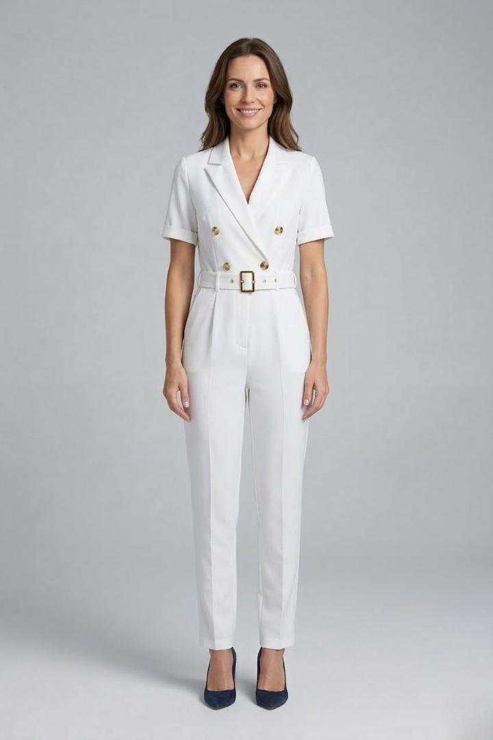 Women’s Jumpsuit with V Neckline and Tied Waist Belt