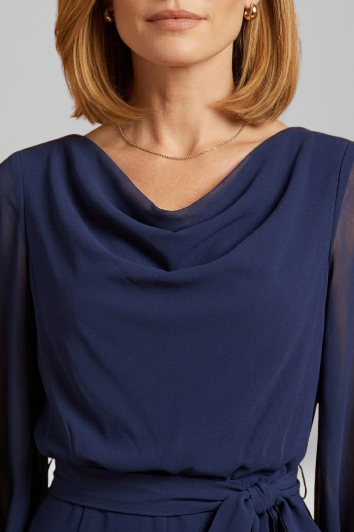 Women’s Jumpsuit with V Neckline and Waist Tie