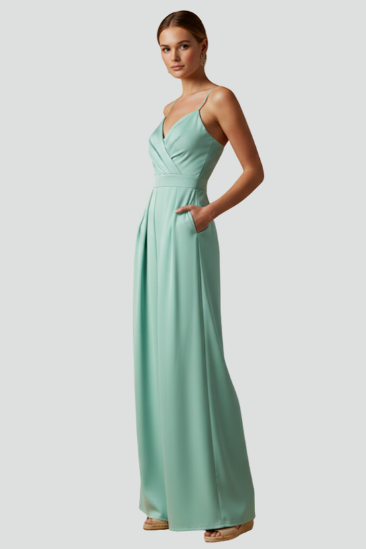 Women’s Jumpsuit with V Neckline and Wide Legs