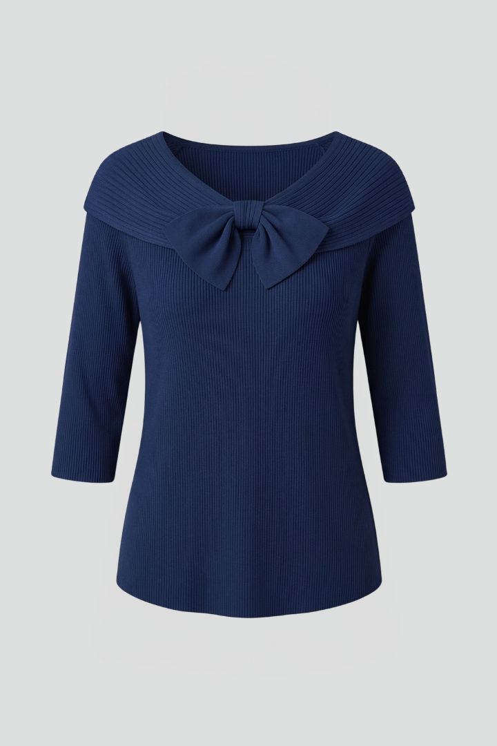 Women’s Knitted Top with Bow Detail and Long Sleeves