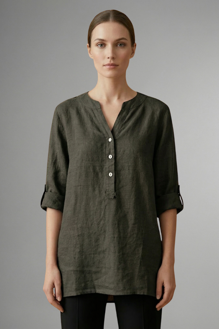 Women’s Blouse with Button Closure and Roll Sleeves
