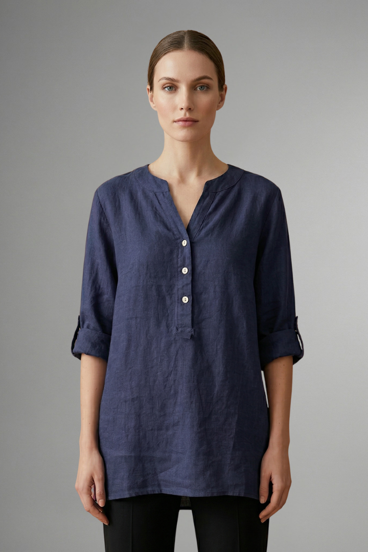 Women’s Blouse with Button Closure and Roll Sleeves