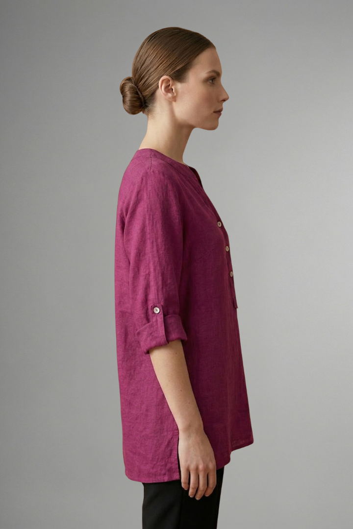 Women’s Blouse with Button Closure and Roll Sleeves