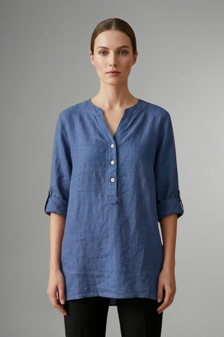 Women’s Blouse with Button Closure and Roll Sleeves