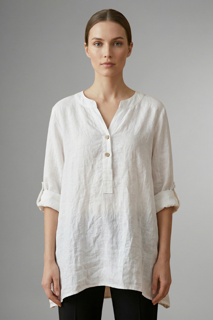 Women’s Blouse with Button Closure and Roll Sleeves