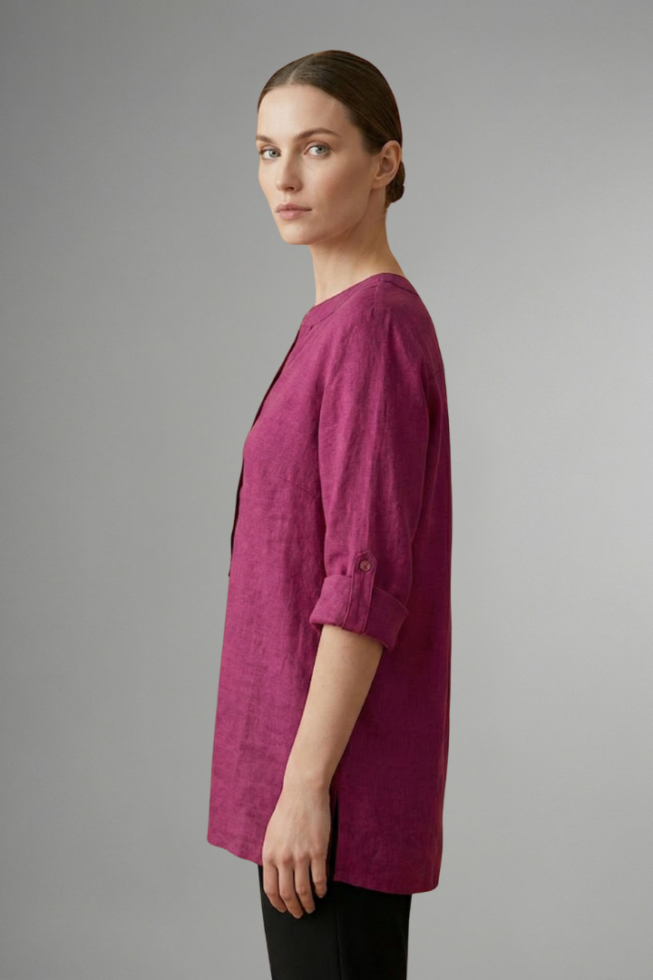 Women’s Blouse with Button Closure and Roll Sleeves