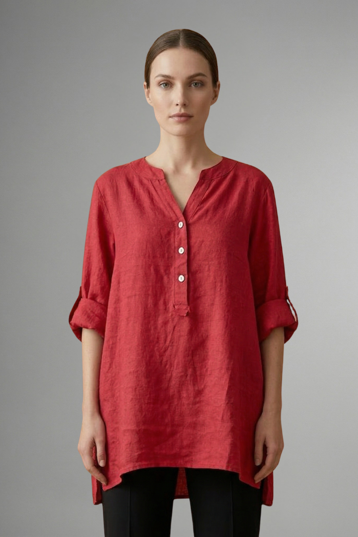 Women’s Blouse with Button Closure and Roll Sleeves