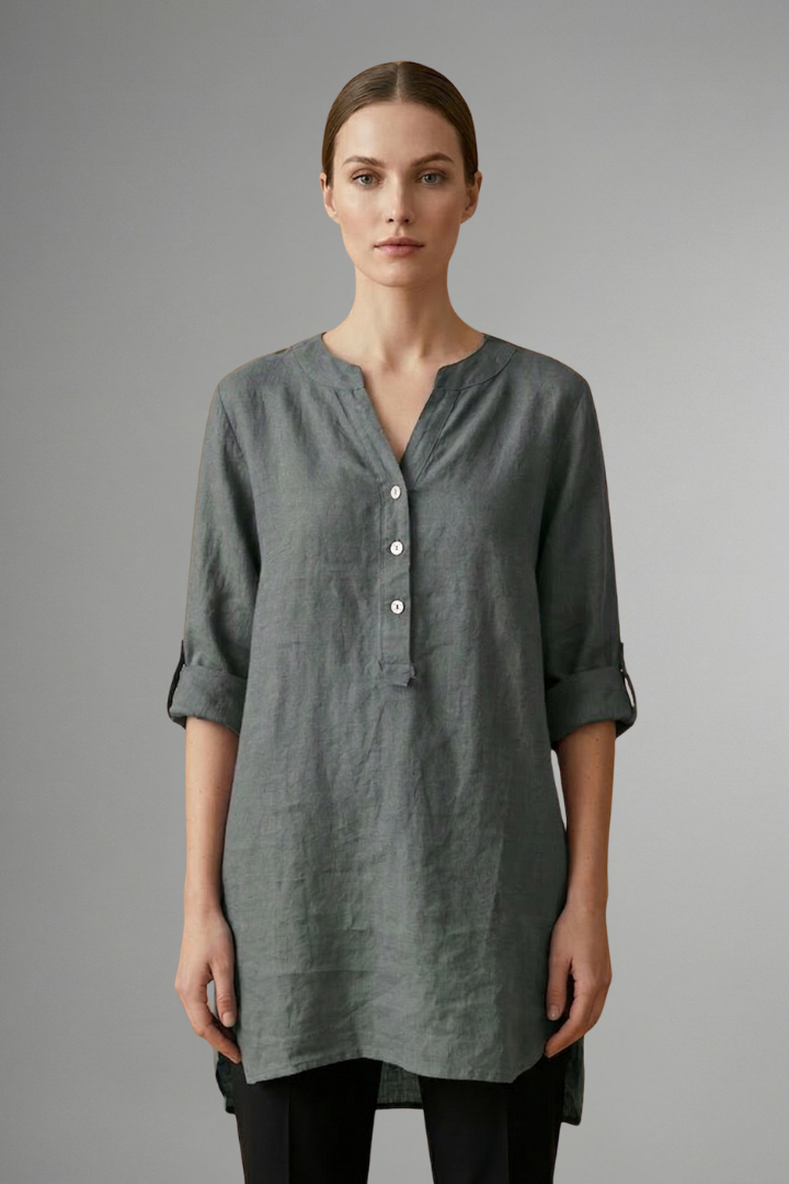 Women’s Blouse with Button Closure and Roll Sleeves