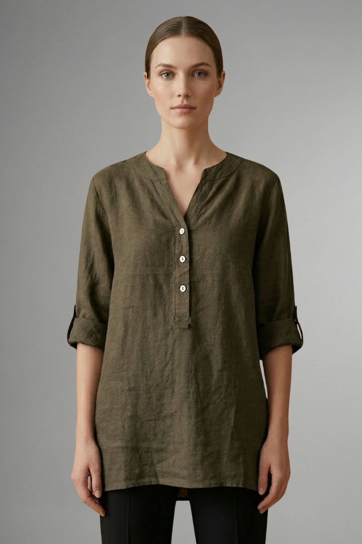 Women’s Blouse with Button Closure and Roll Sleeves