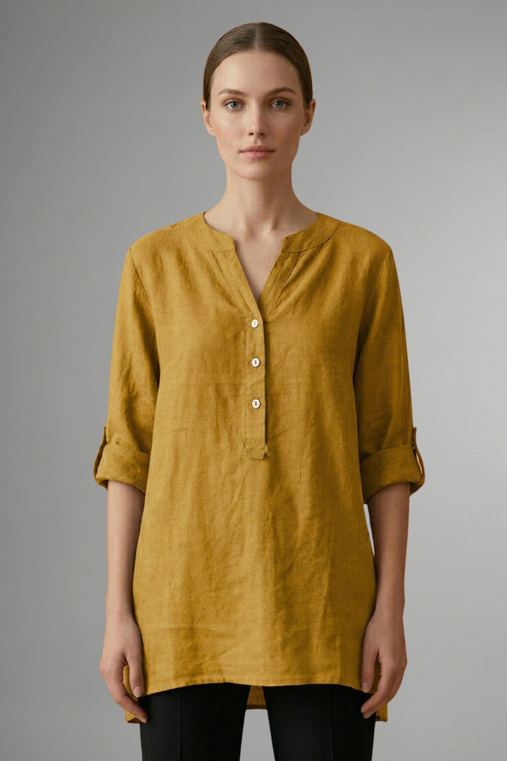 Women’s Blouse with Button Closure and Roll Sleeves