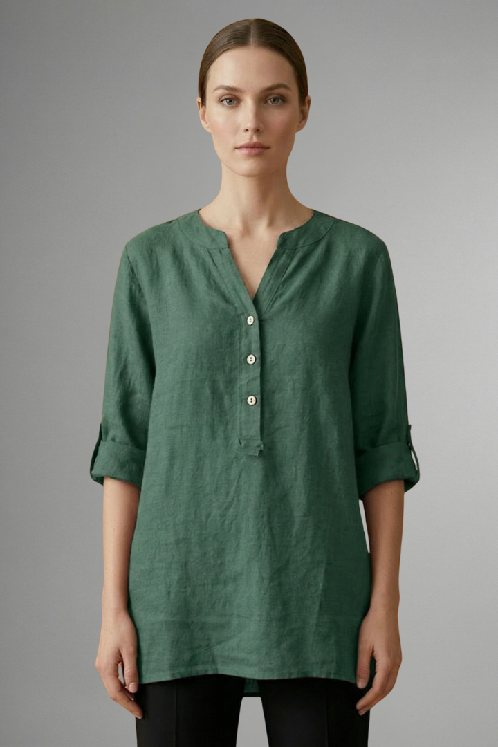 Women’s Blouse with Button Closure and Roll Sleeves