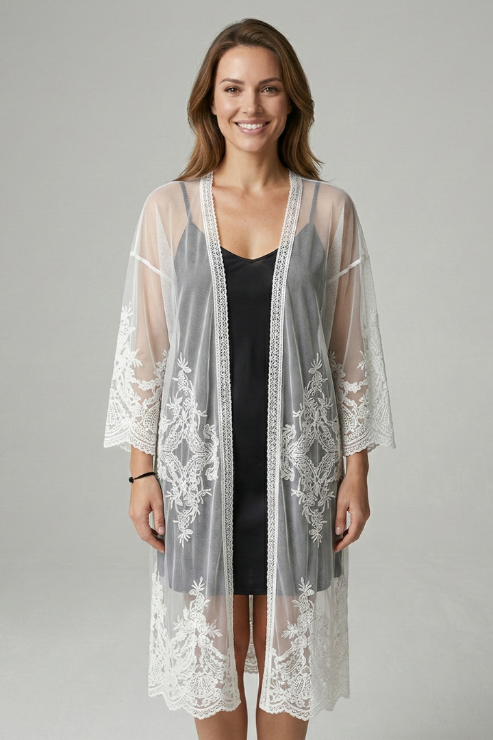 Women’s Long Cardigan with Open Front and Trim