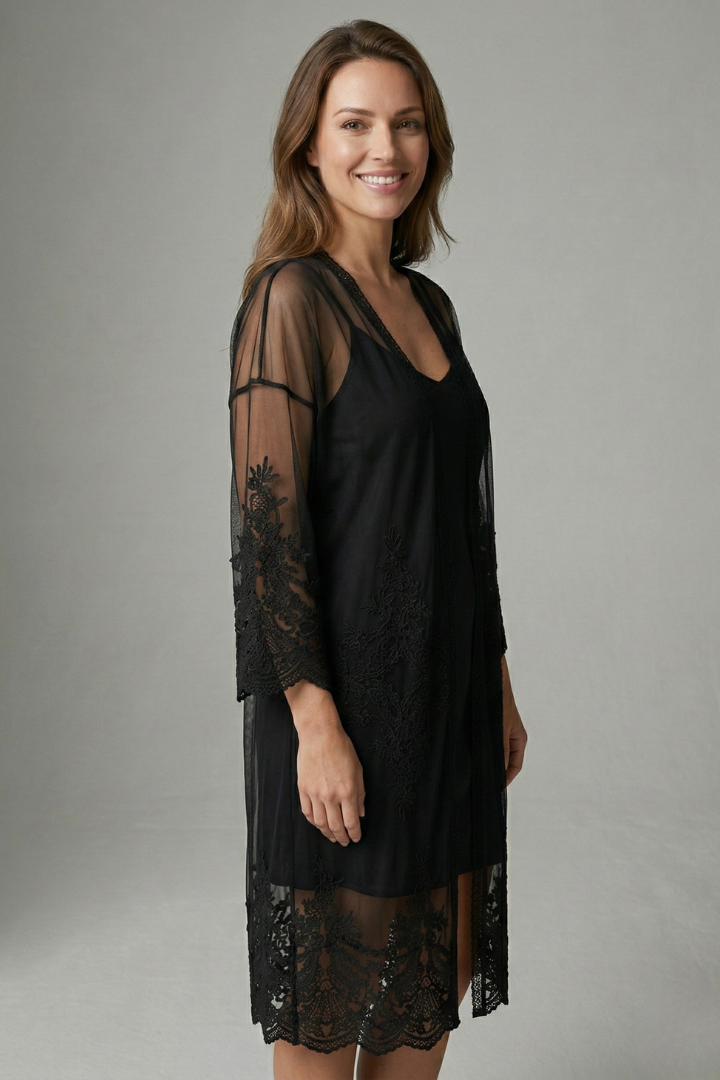 Women’s Long Cardigan with Open Front and Trim