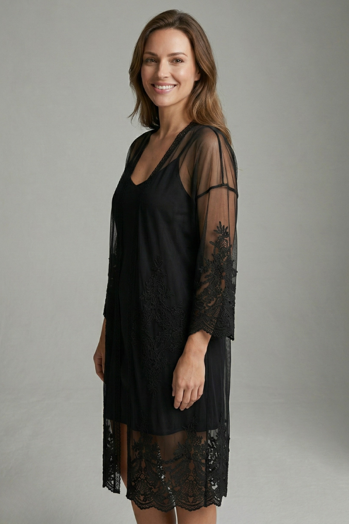 Women’s Long Cardigan with Open Front and Trim