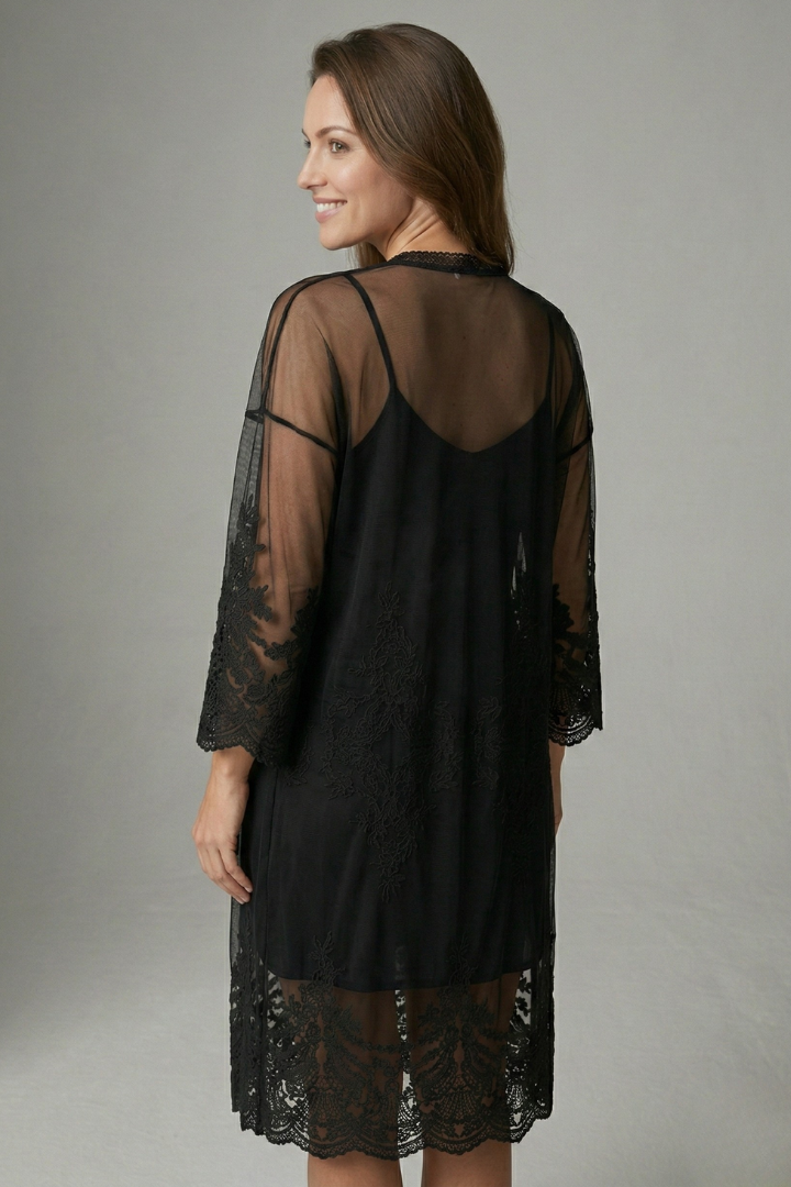 Women’s Long Cardigan with Open Front and Trim