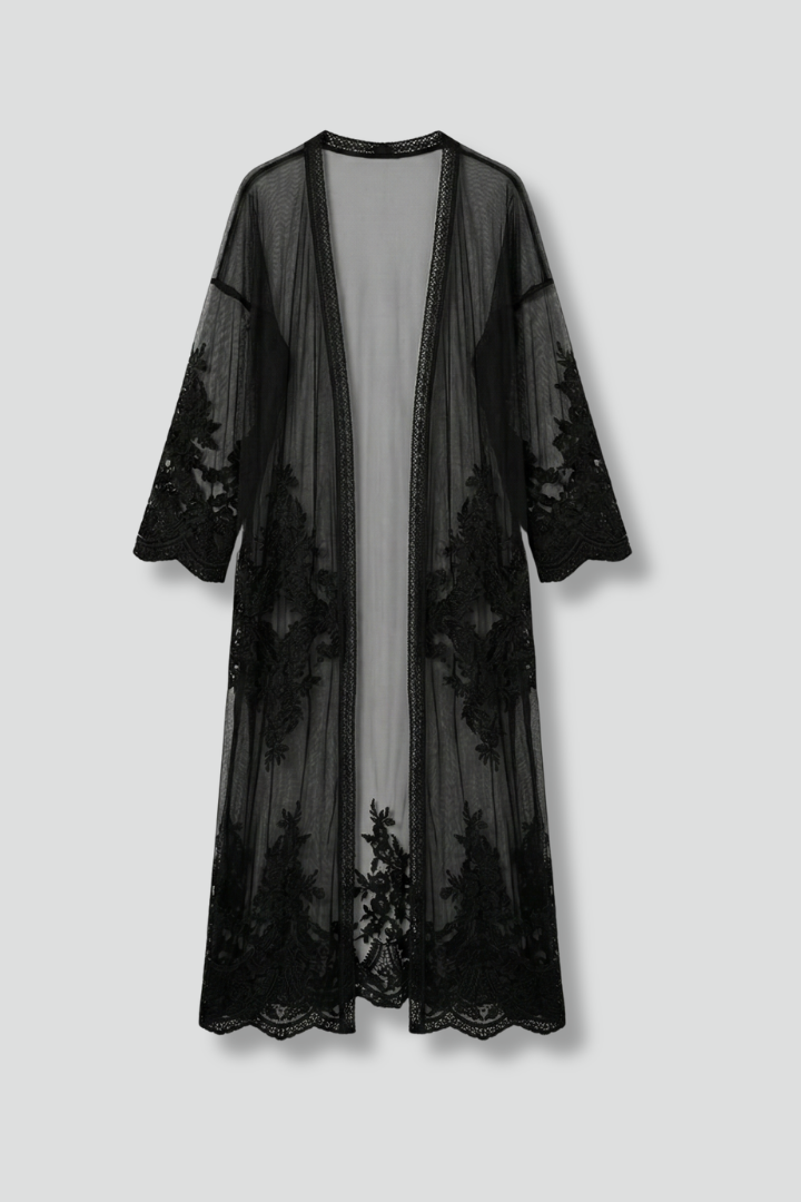 Women’s Long Cardigan with Open Front and Trim