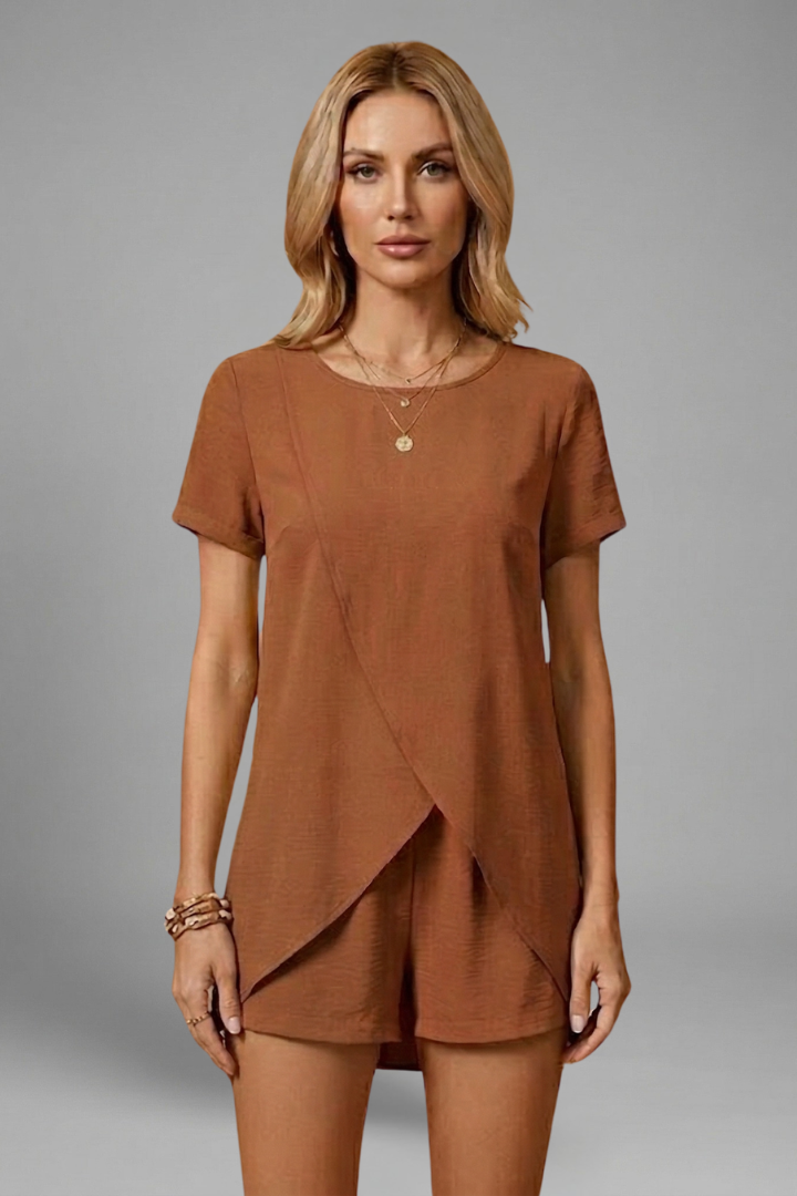 Women’s Lounge Set with Relaxed Fit and Short Sleeves