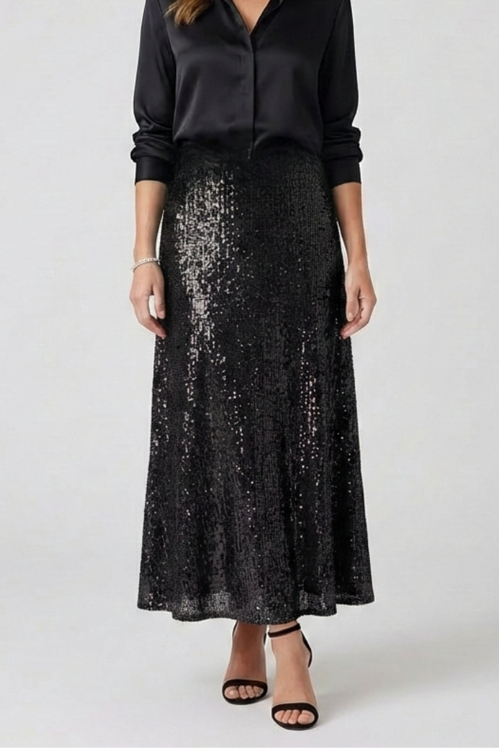 Women’s Maxi Skirt with Elastic Waist and Sequin Surface
