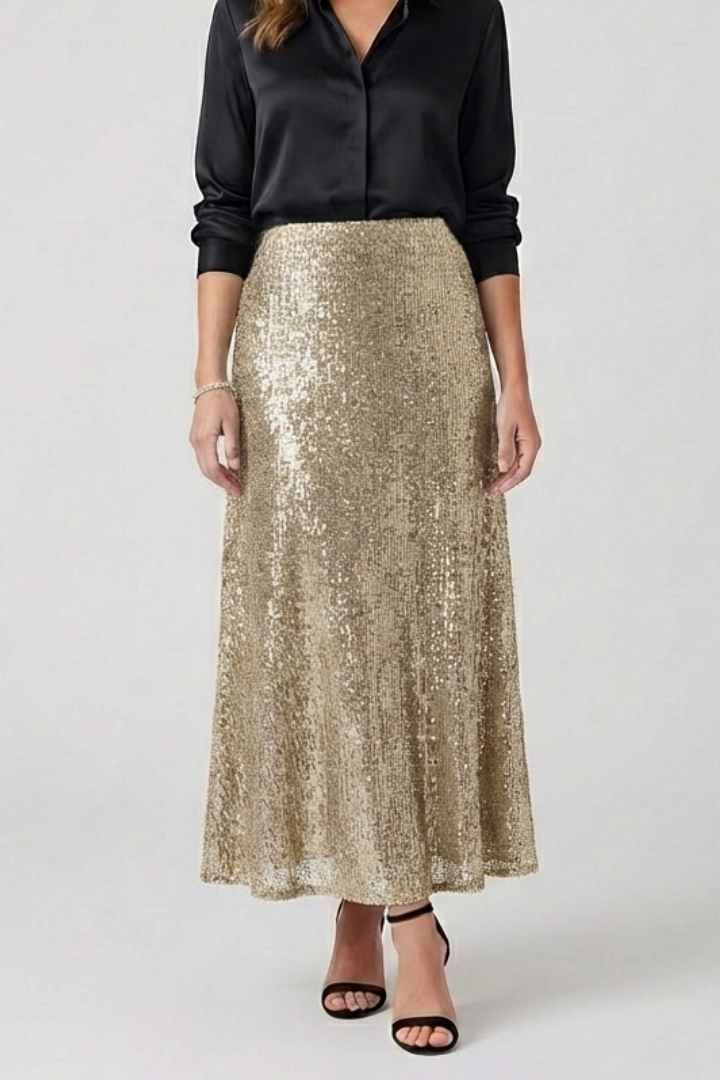 Women’s Maxi Skirt with Elastic Waist and Sequin Surface