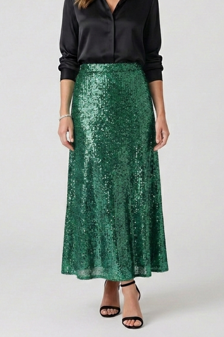 Women’s Maxi Skirt with Elastic Waist and Sequin Surface