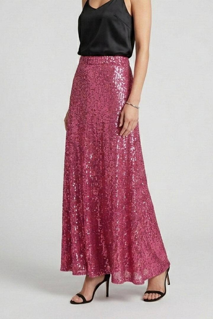 Women’s Maxi Skirt with Elastic Waist and Sequin Surface