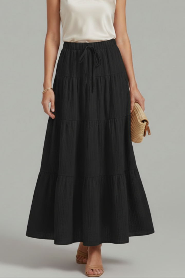 Women’s Maxi Skirt with Elastic Waist and Tiered Panels