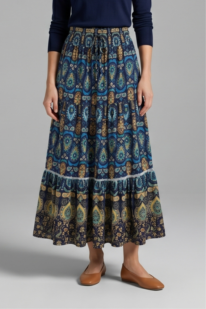 Women’s Maxi Skirt with Elastic Waist and Tiered Panels