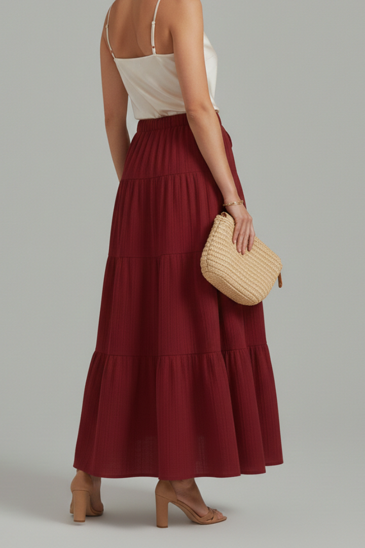 Women’s Maxi Skirt with Elastic Waist and Tiered Panels