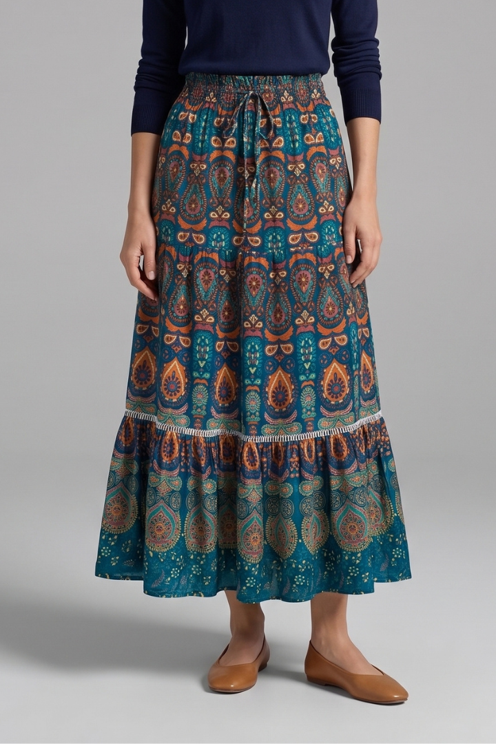 Women’s Maxi Skirt with Elastic Waist and Tiered Panels