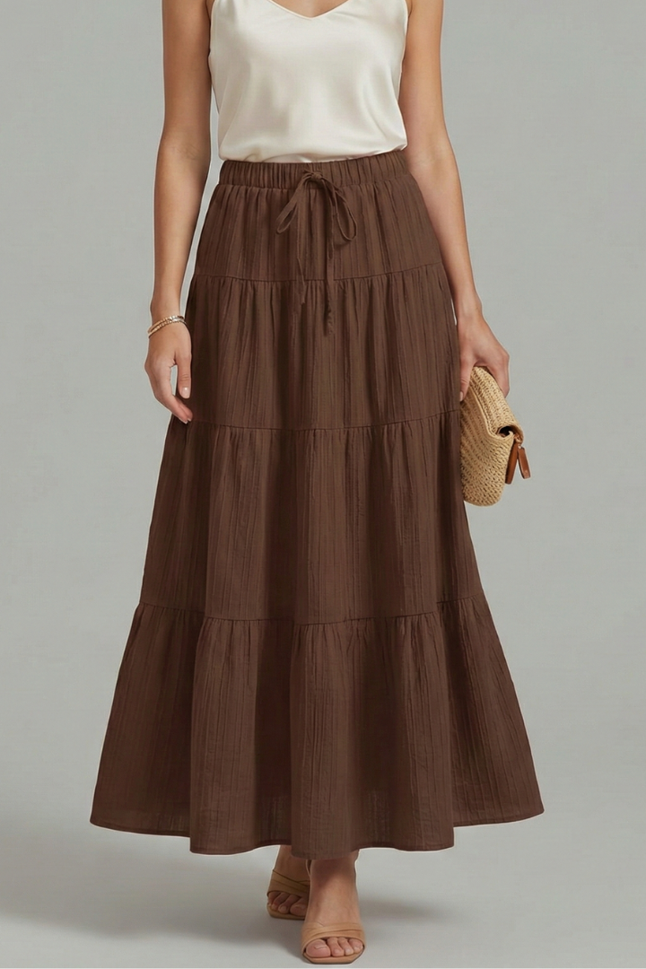 Women’s Maxi Skirt with Elastic Waist and Tiered Panels