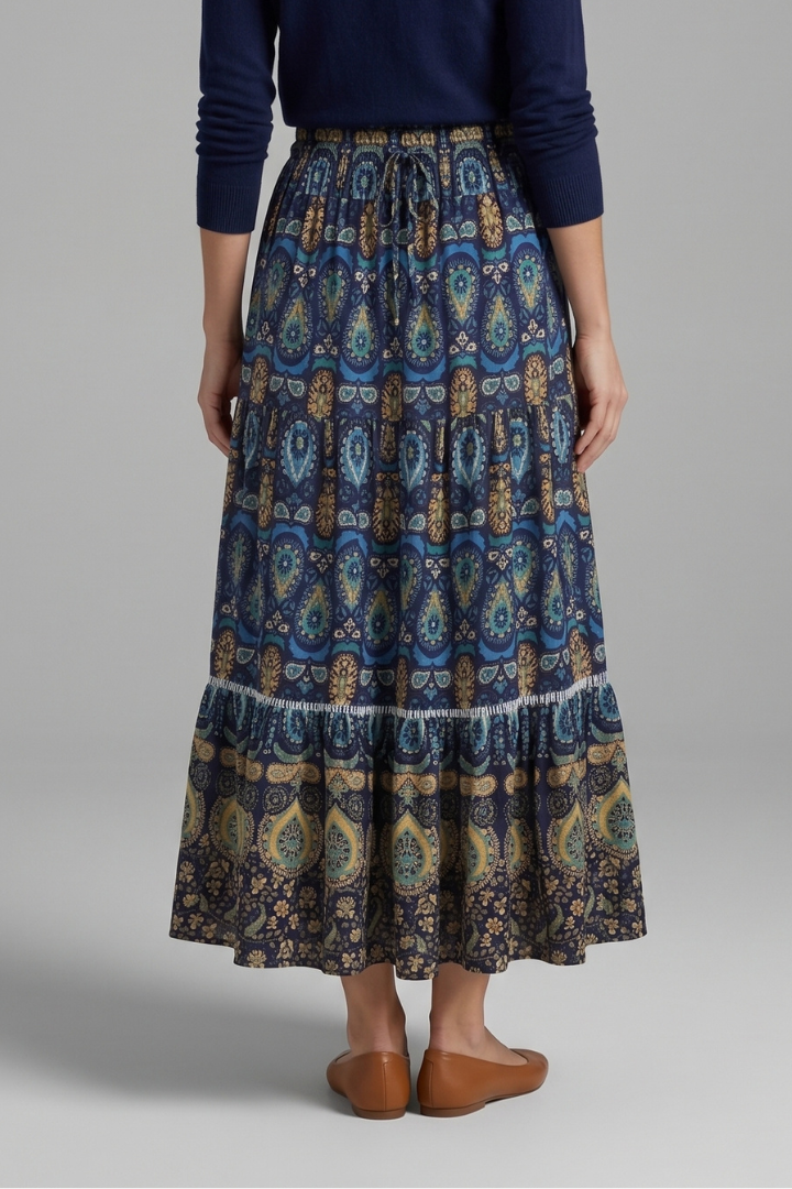 Women’s Maxi Skirt with Elastic Waist and Tiered Panels