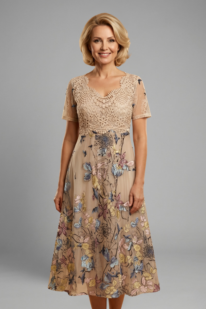 Women’s Midi Dress with Detail and V Neck