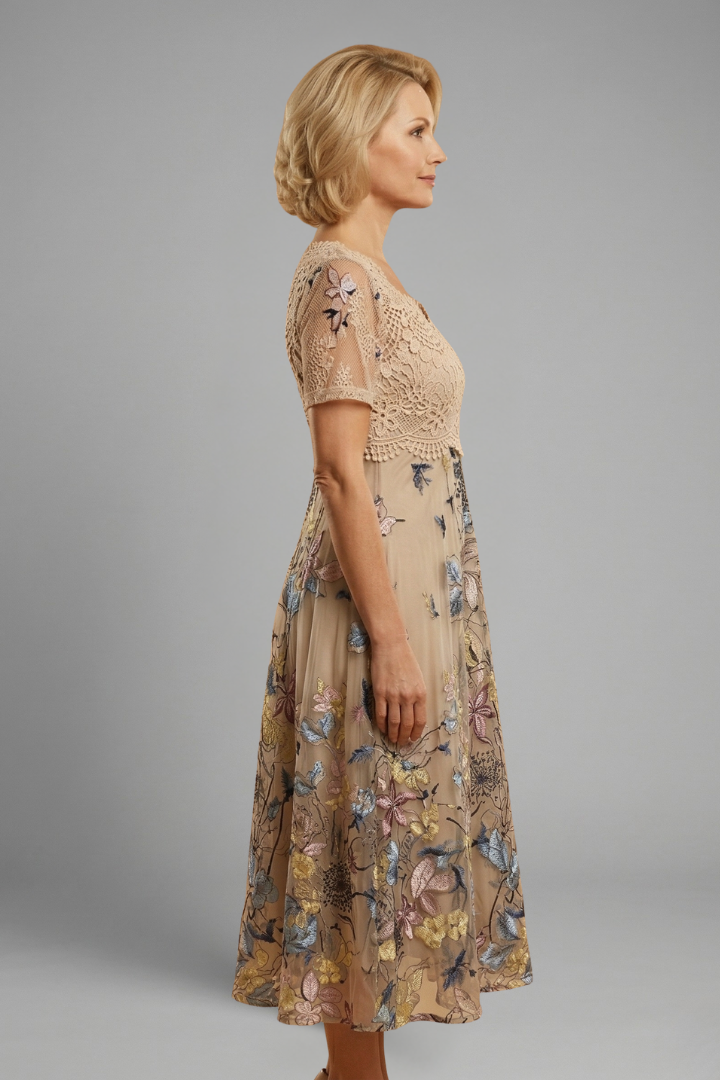 Women’s Midi Dress with Detail and V Neck