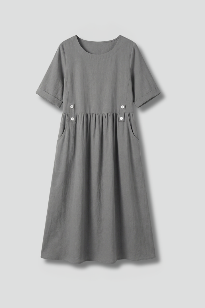 Women’s Midi Dress with Round Neckline and Loose Fit