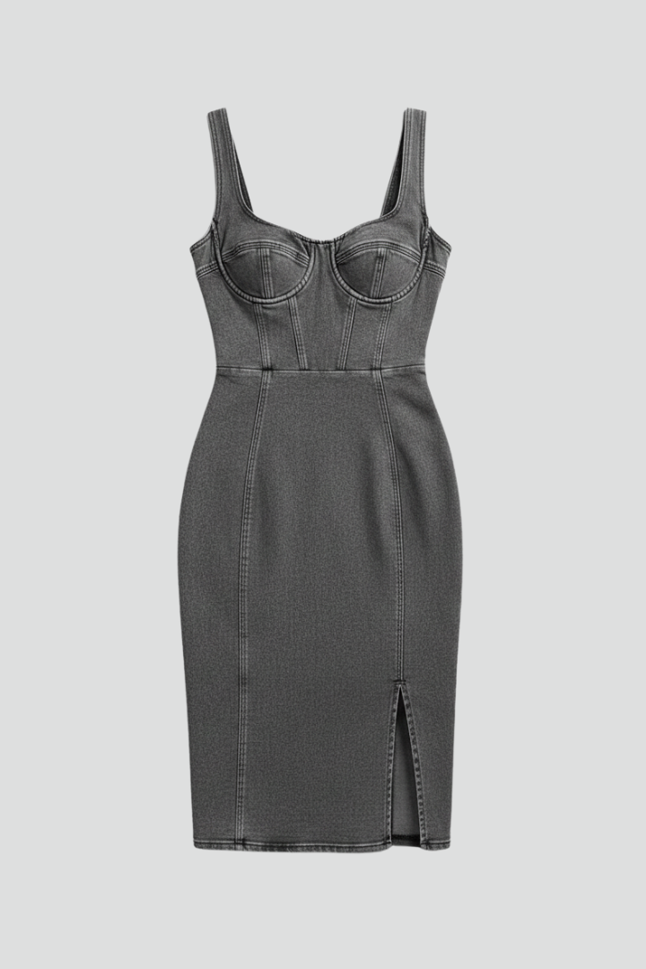 Women’s Midi Dress with Round Neckline and Sleeveless Cut