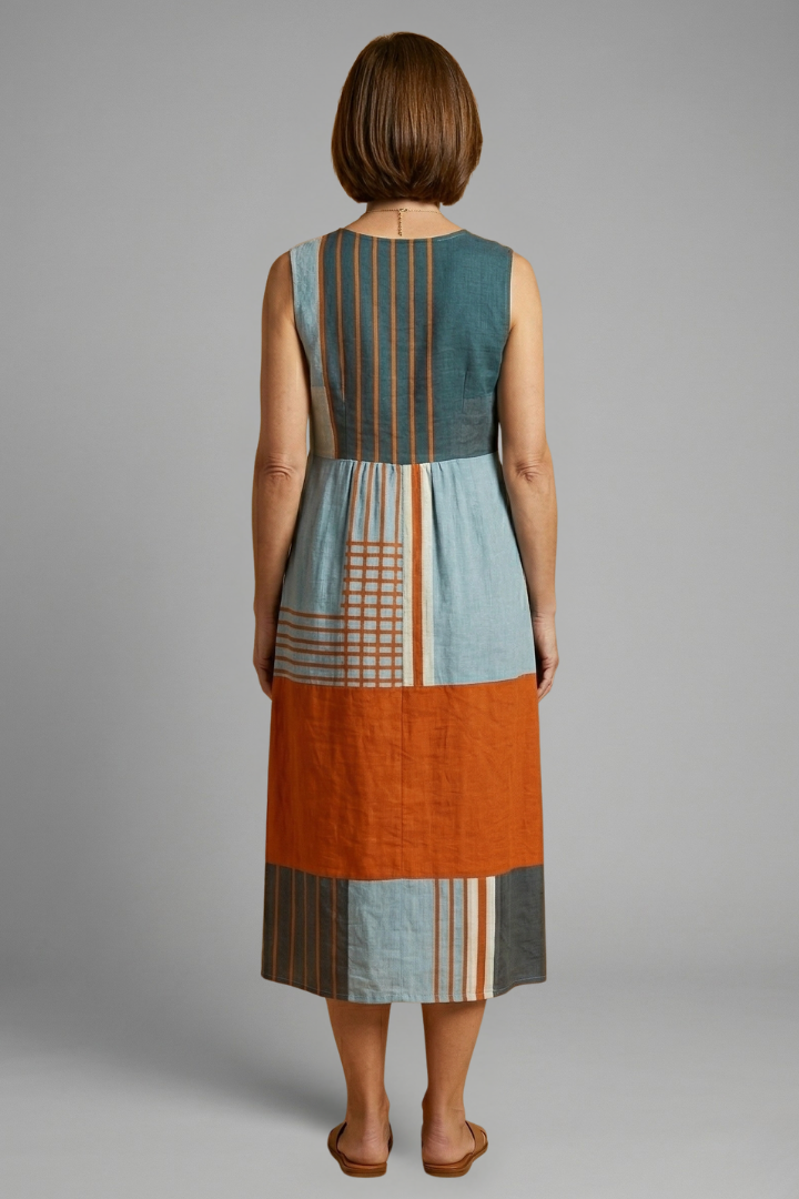 Women’s Midi Dress with Sleeveless Design and Geometric Print