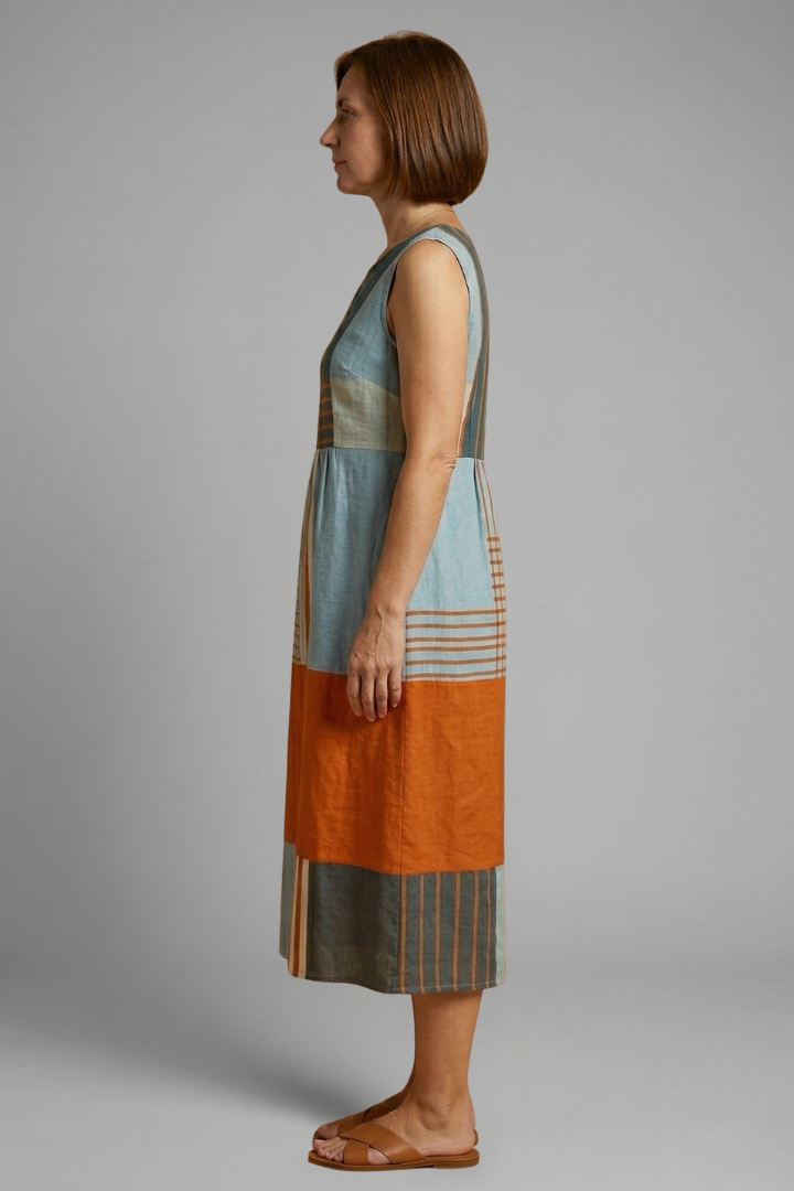 Women’s Midi Dress with Sleeveless Design and Geometric Print