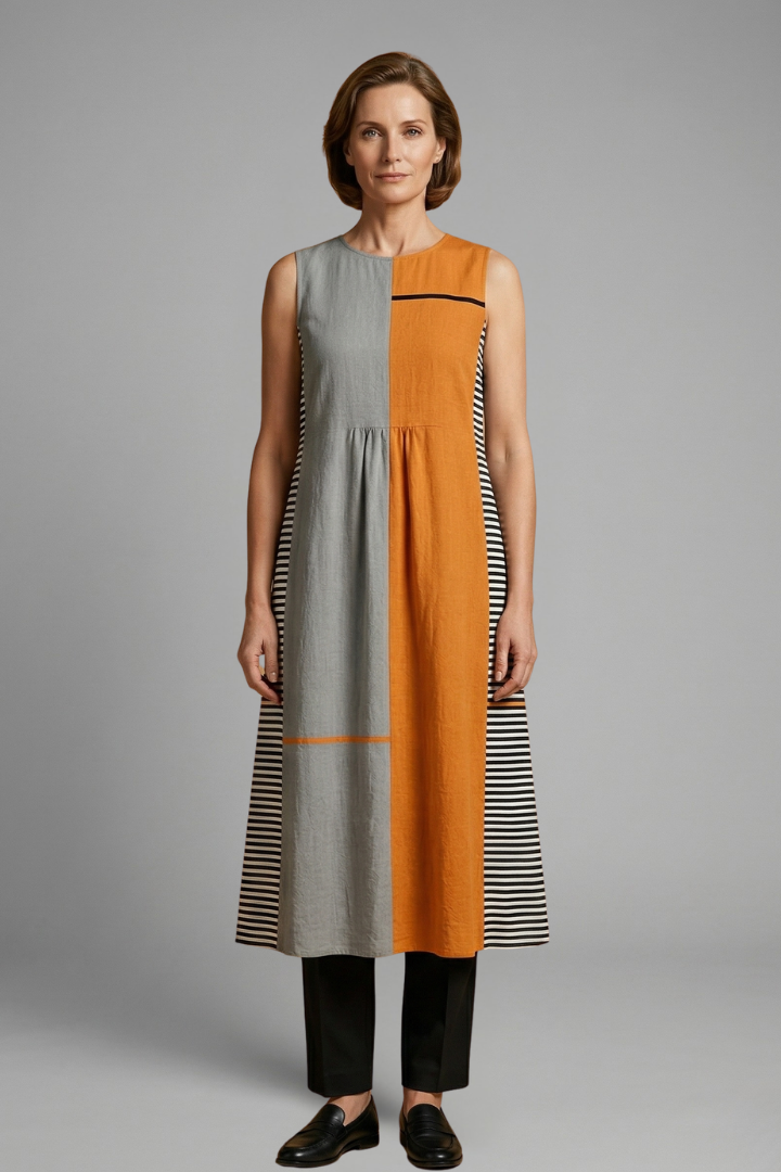 Women’s Midi Dress with Sleeveless Design and