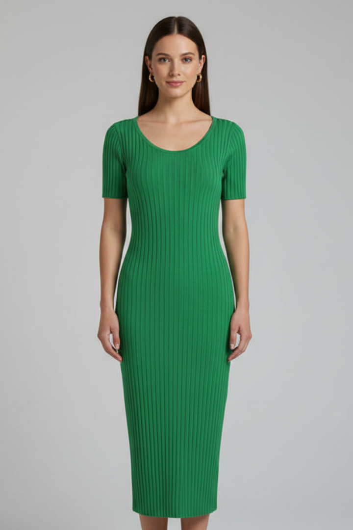 Women’s Midi Dress with V Neck and Short Sleeves