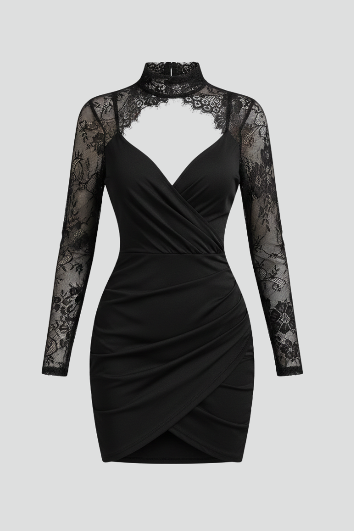 Women’s Mini Dress with High Neck and Sleeves